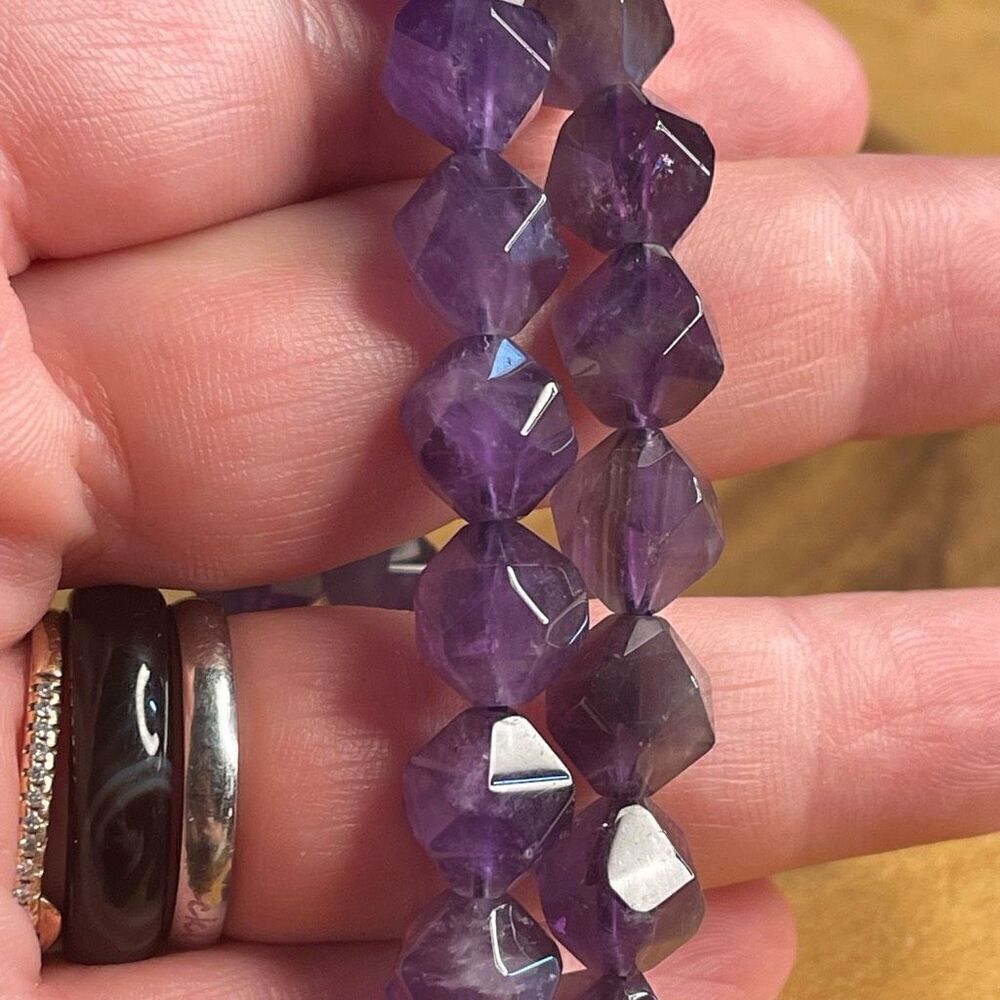 Amethyst purple diamond stretch beaded bracelet 7” crystal healing beads 8mm ONE - Picture 5 of 8